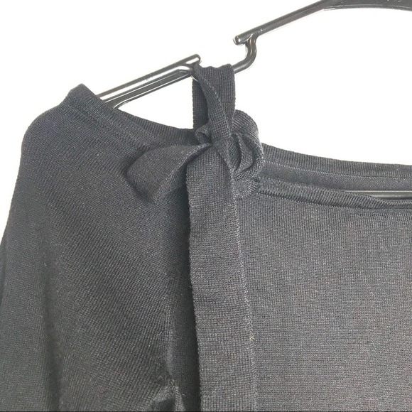 Tie Cold off Shoulder Long Sleeve Top Tee Black - Picture 3 of 5